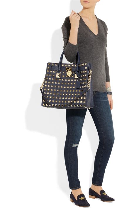 michael kors hamilton studded leather satchel|Michael Kors Hamilton legacy bag.